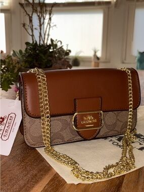 Coach Two-Tone Brown Signature Chain Crossbody